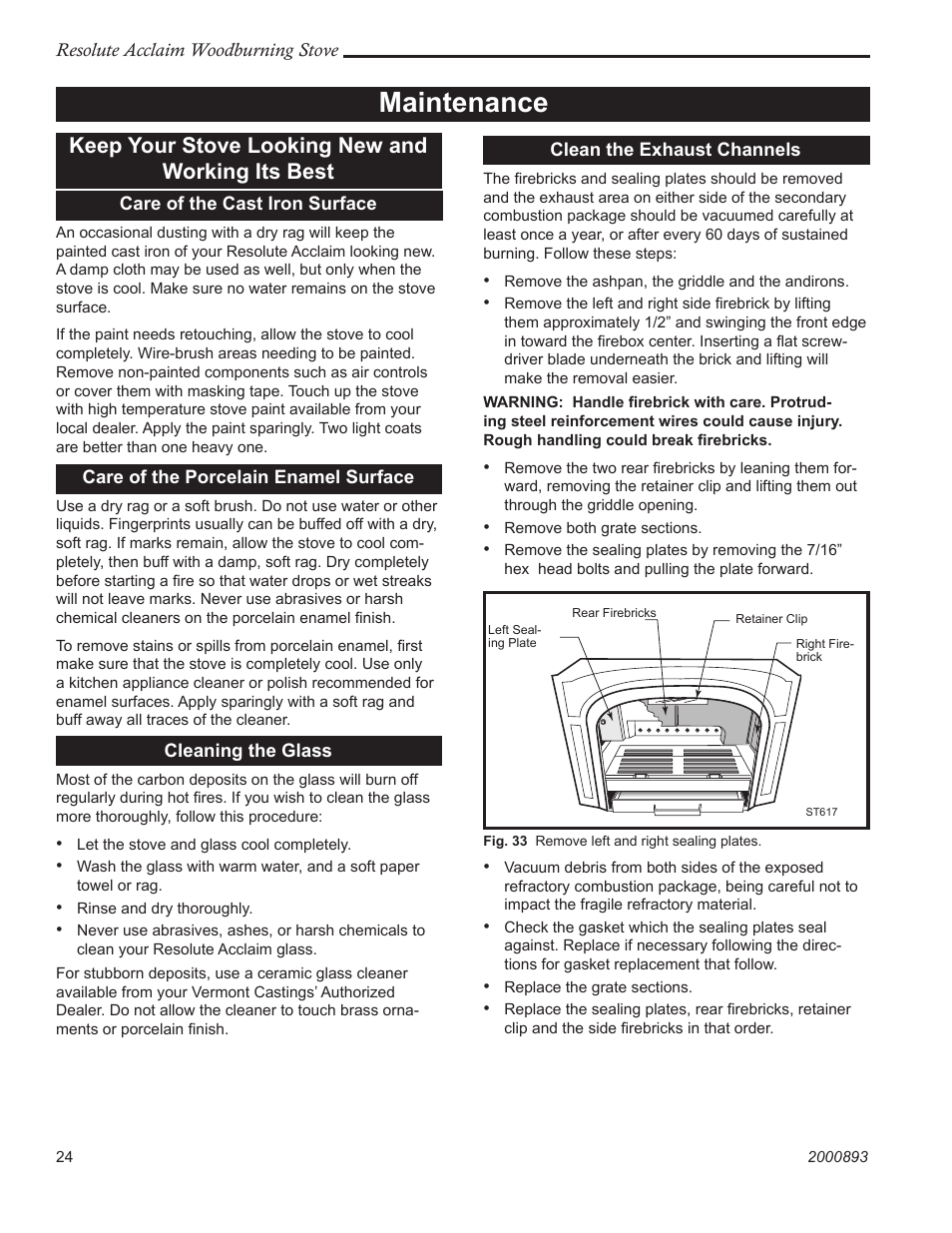 Maintenance, Keep your stove looking new and working its best | Vermont Casting 2490 User Manual | Page 24 / 32