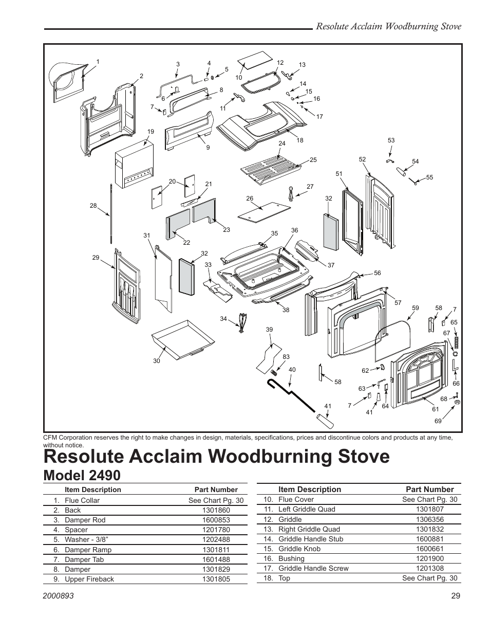 Model 2490, Resolute acclaim woodburning stove | Vermont Casting 2490 User Manual | Page 29 / 32