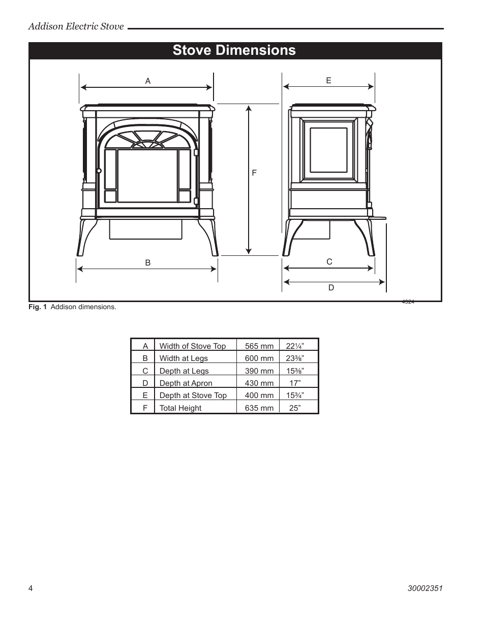 Stove dimensions | Vermont Casting ACSB ACSM User Manual | Page 4 / 12