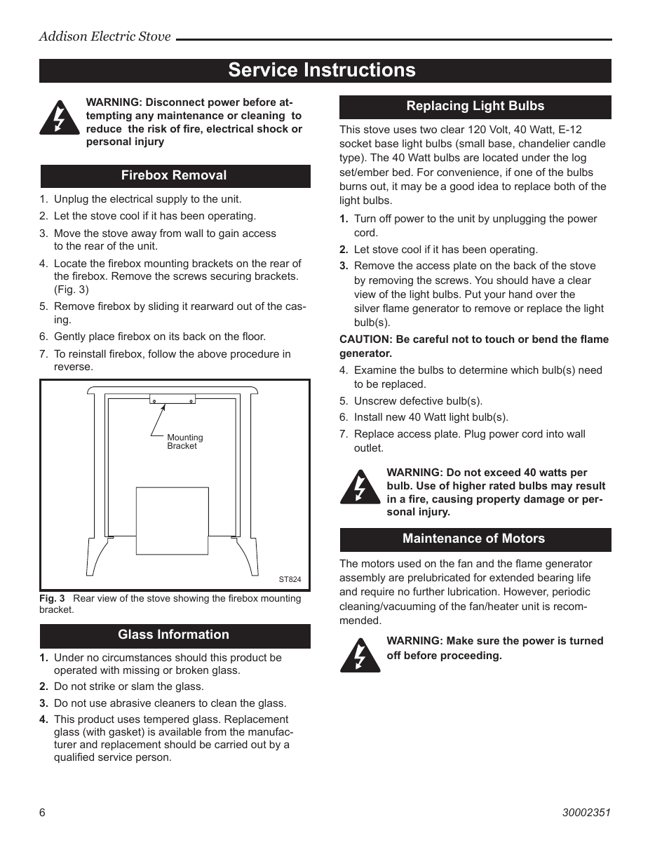 Service instructions | Vermont Casting ACSB ACSM User Manual | Page 6 / 12