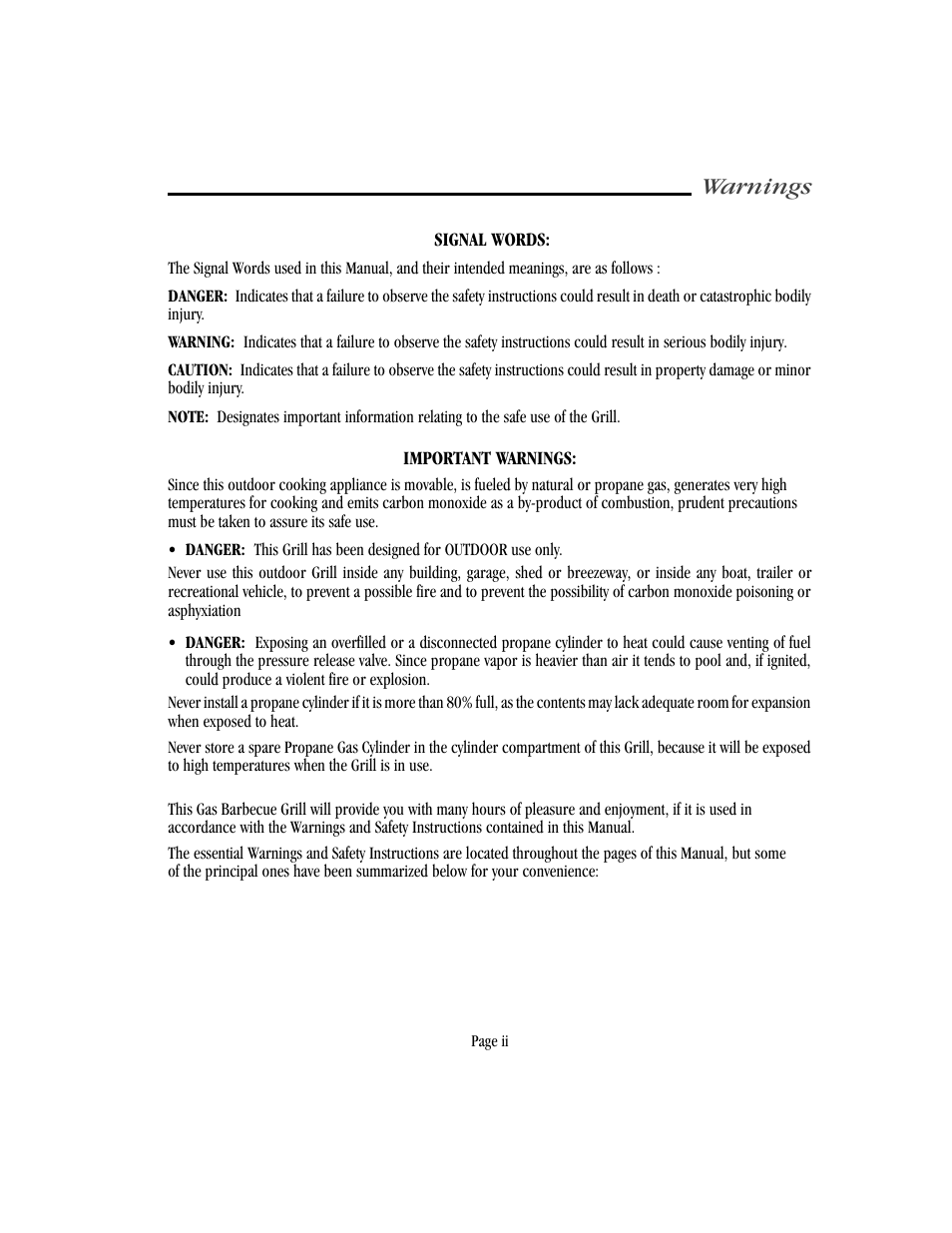 Warnings | Vermont Casting VM750 User Manual | Page 3 / 30