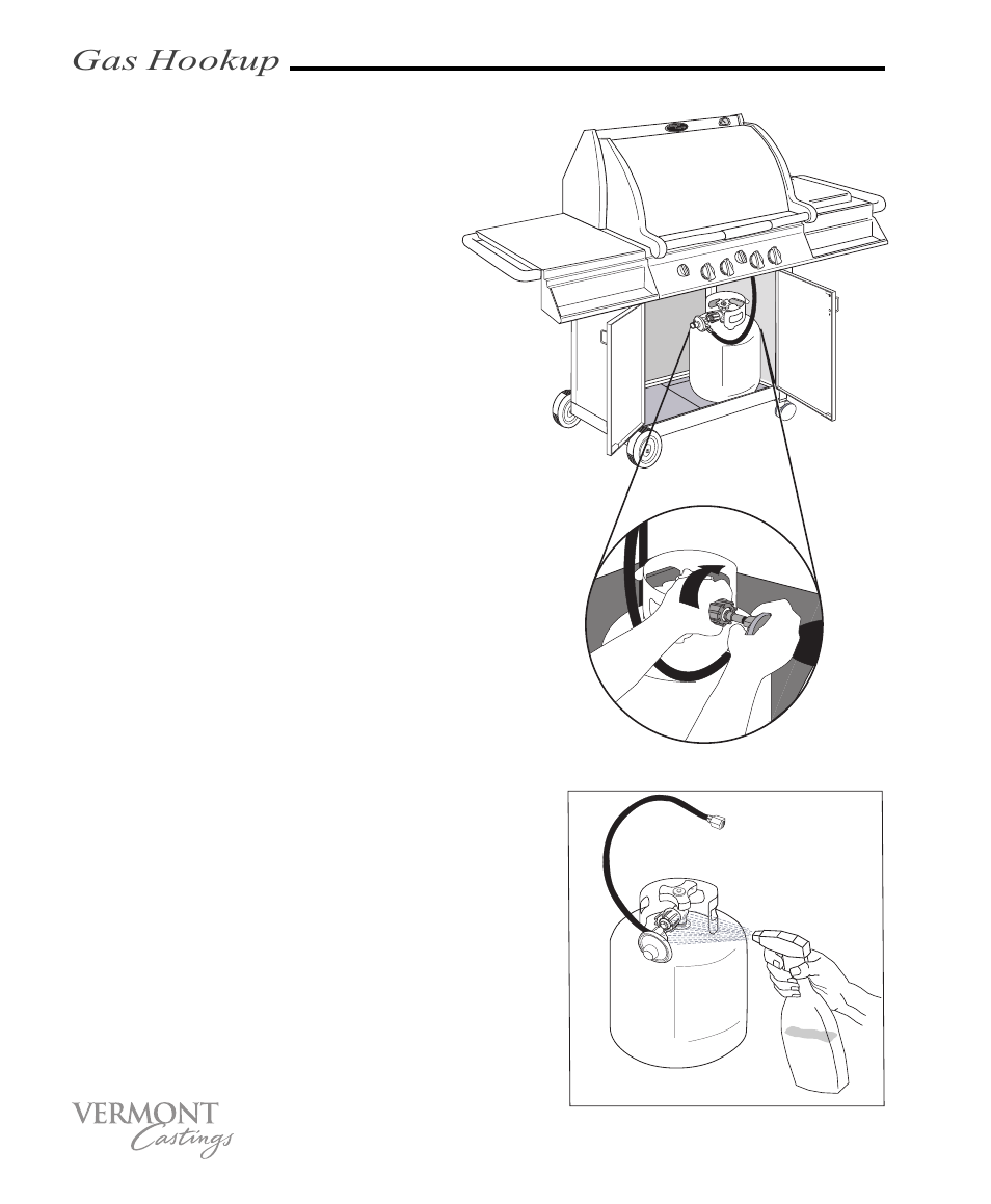 Gas hookup, Lp (propane) gas supply connection | Vermont Casting VC100 User Manual | Page 10 / 36