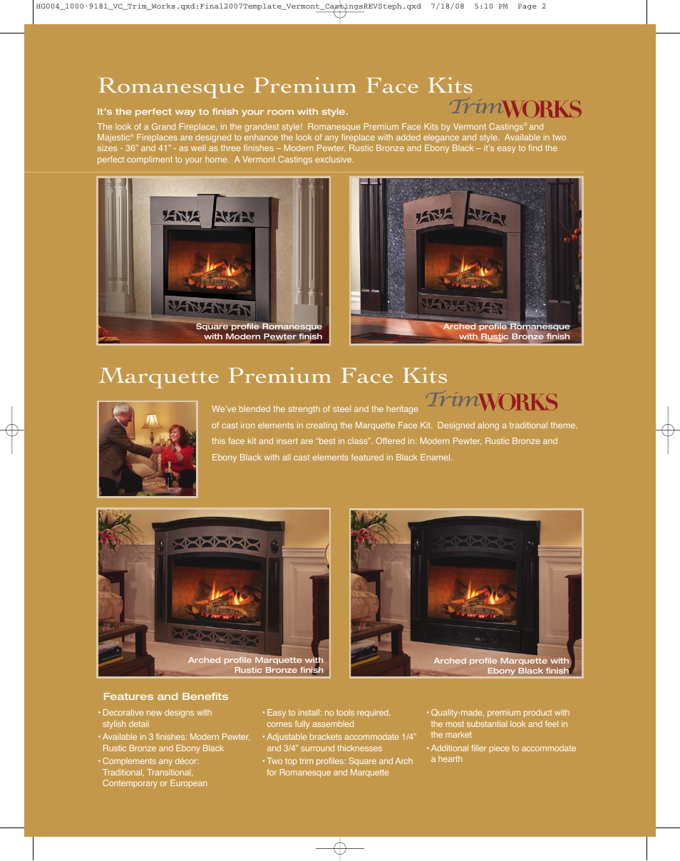 Marquette premium face kits, Romanesque premium face kits | Vermont Casting Romanesque HG004 User Manual | Page 2 / 4
