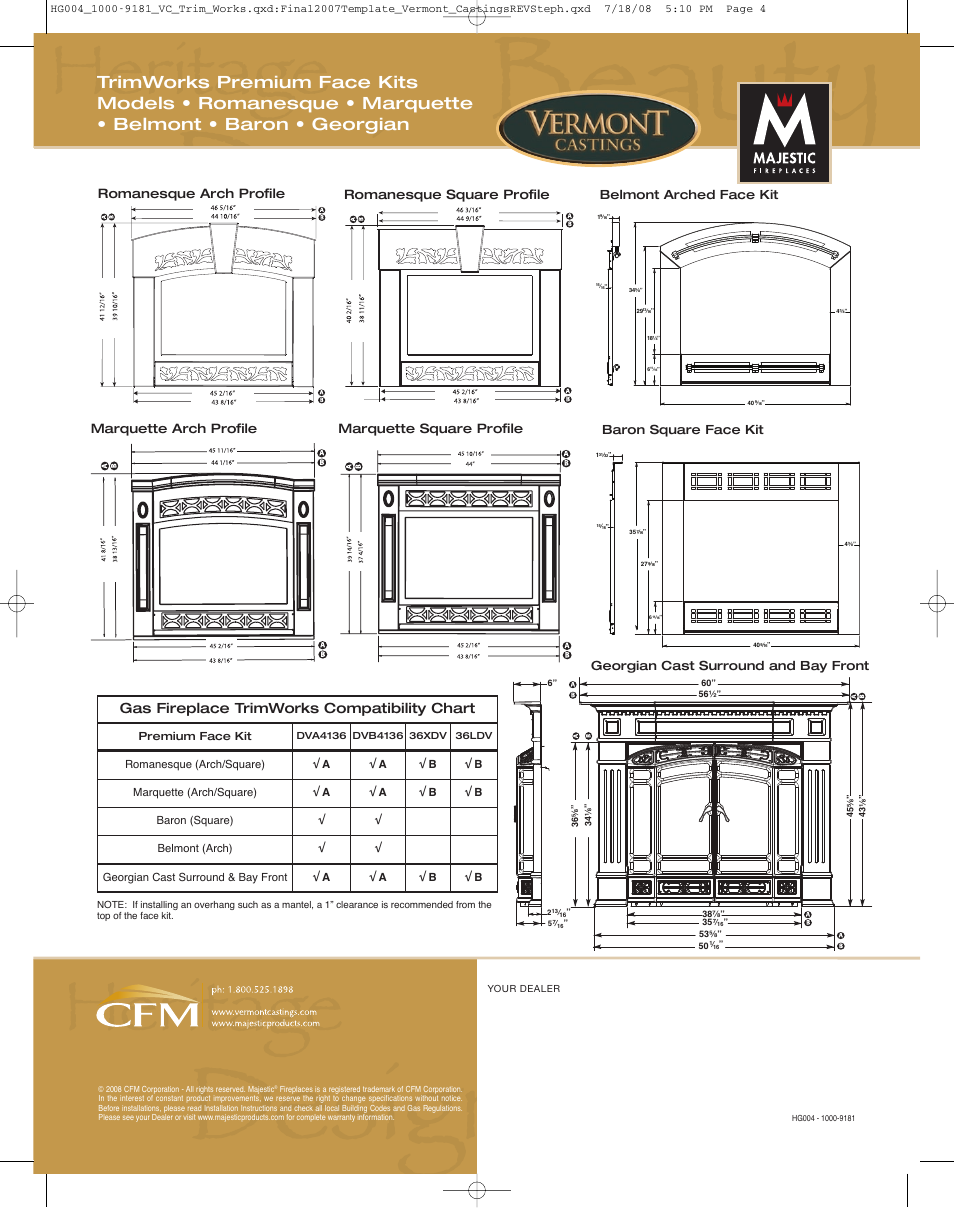 Gas fireplace trimworks compatibility chart | Vermont Casting Romanesque HG004 User Manual | Page 4 / 4