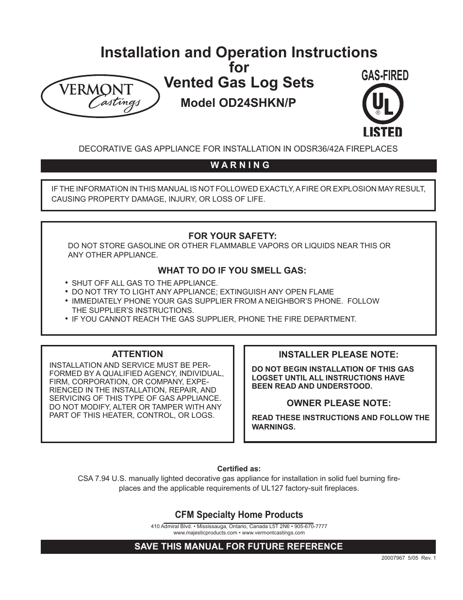 Vermont Casting P User Manual | 12 pages