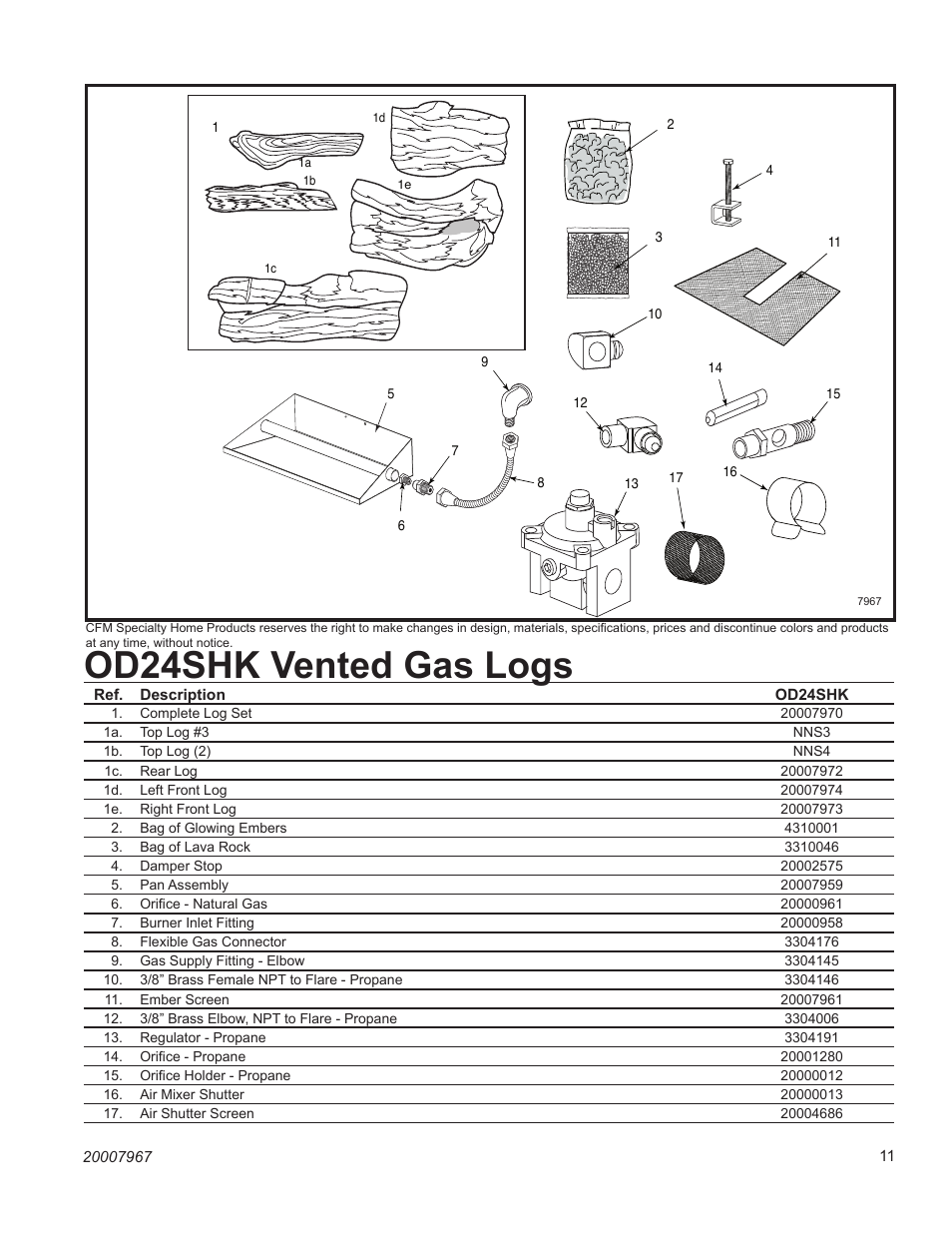 Od24shk vented gas logs | Vermont Casting P User Manual | Page 11 / 12