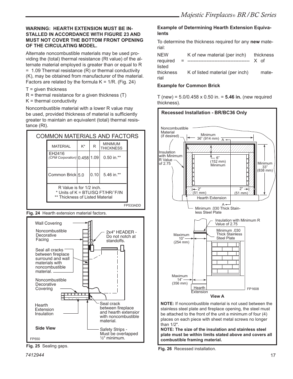 Majestic fireplaces, Br/bc series, Common materials and factors | Vermont Casting BR36  EN User Manual | Page 17 / 24