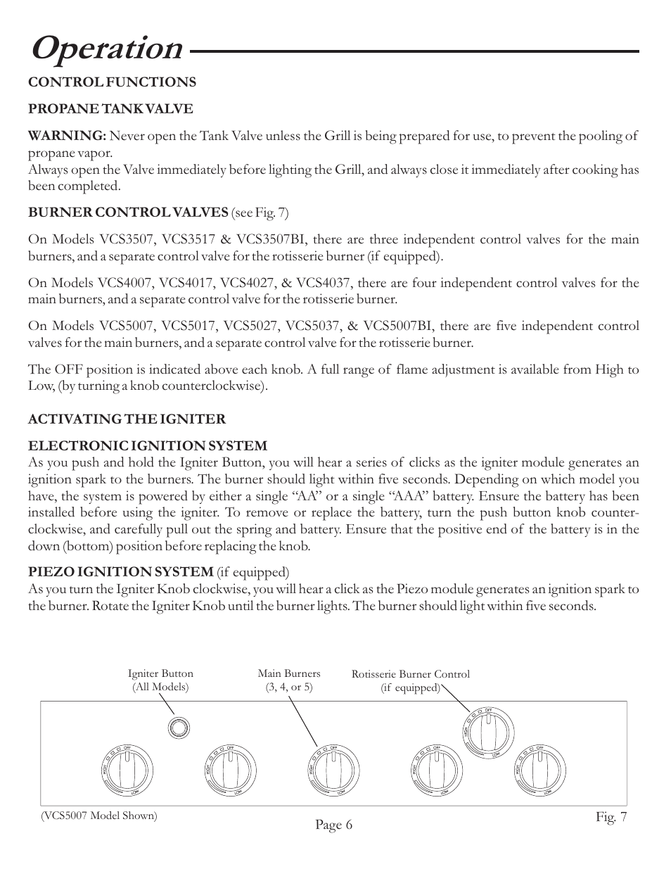 Operation | Vermont Casting VCS5037 User Manual | Page 11 / 27