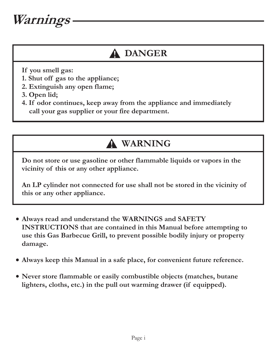 Warnings, Danger warning | Vermont Casting VCS5037 User Manual | Page 2 / 27