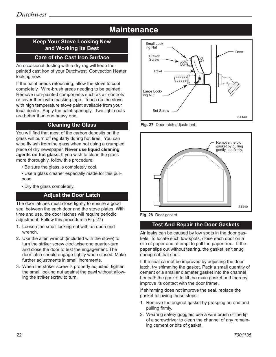 Maintenance, Dutchwest | Vermont Casting DutchWest 2462 User Manual | Page 22 / 32