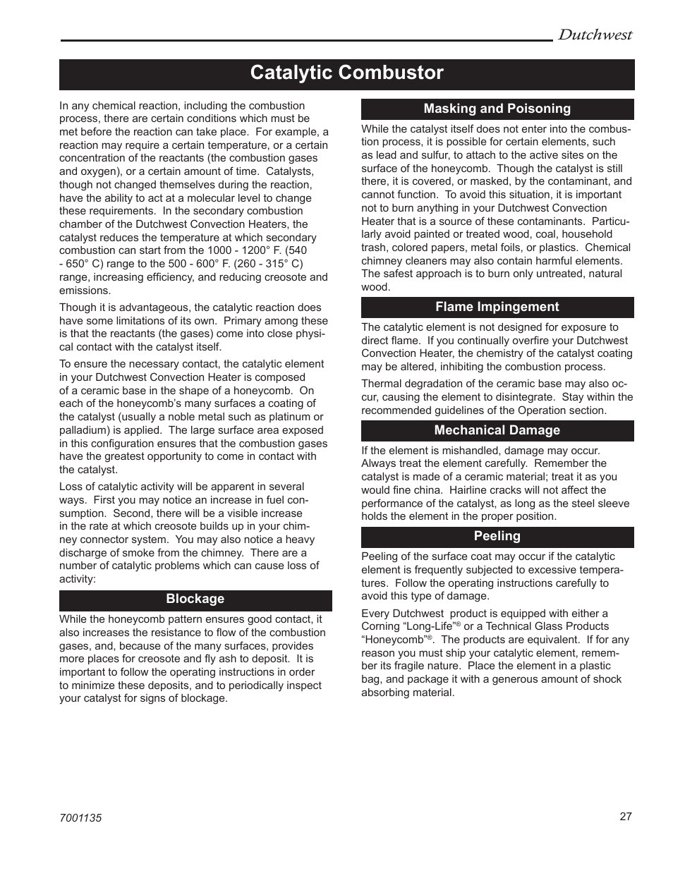 Catalytic combustor, Dutchwest | Vermont Casting DutchWest 2462 User Manual | Page 27 / 32