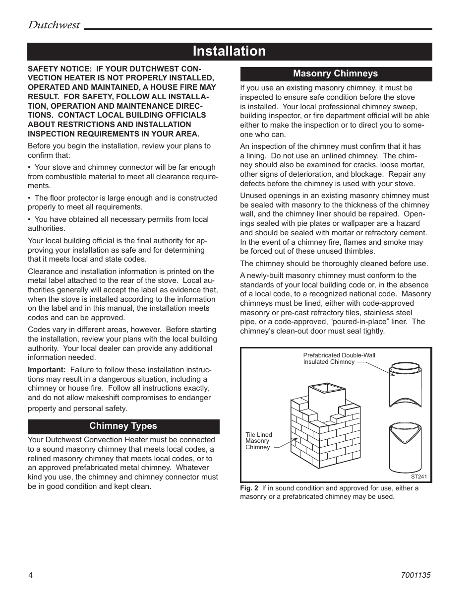 Installation, Dutchwest | Vermont Casting DutchWest 2462 User Manual | Page 4 / 32