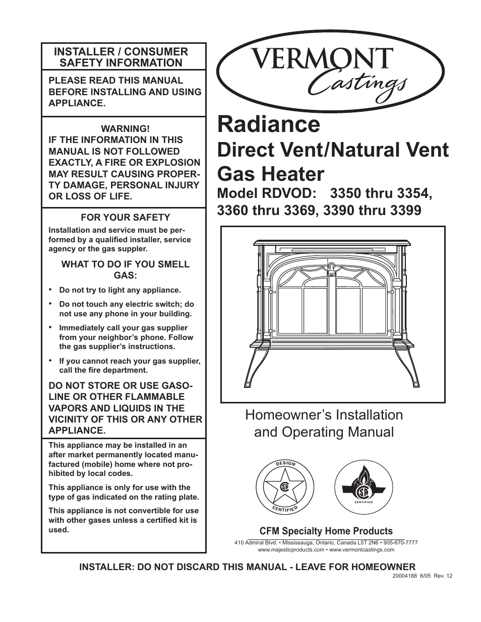 Vermont Casting RDVOD 3369 User Manual | 40 pages