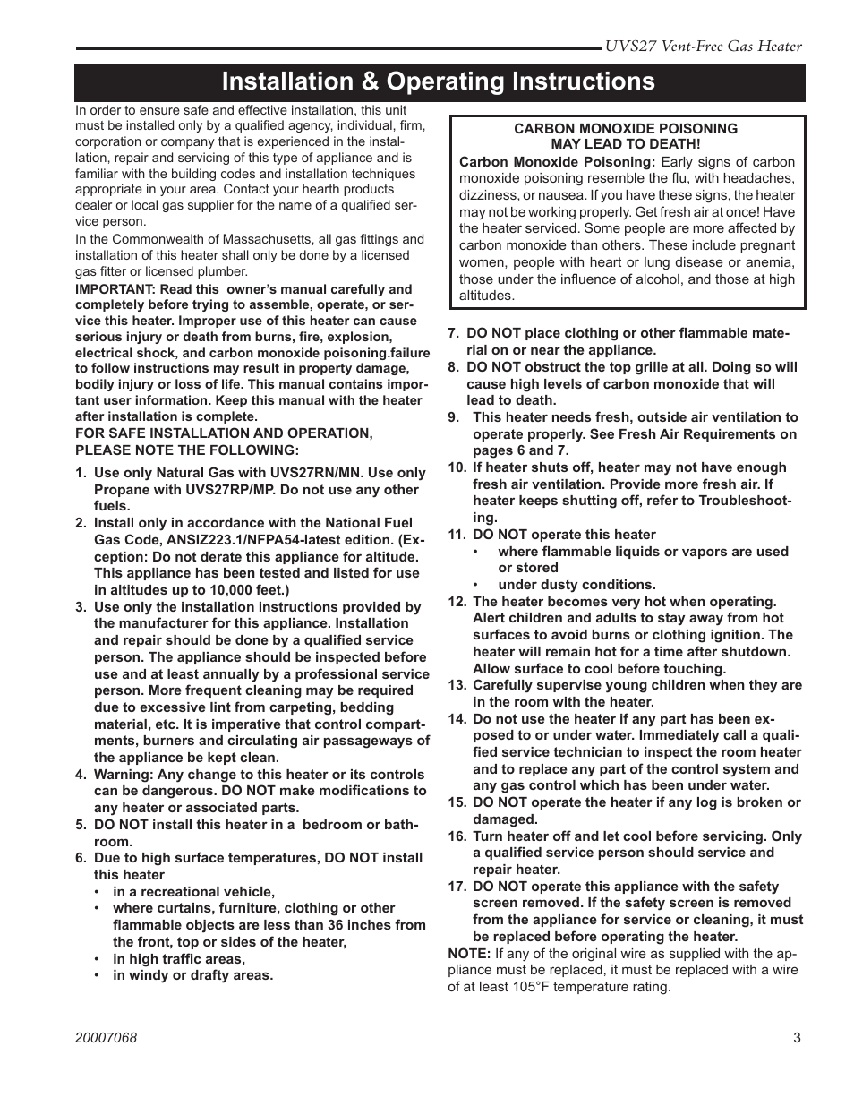 Installation & operating instructions | Vermont Casting 4030 - 4036 User Manual | Page 3 / 28