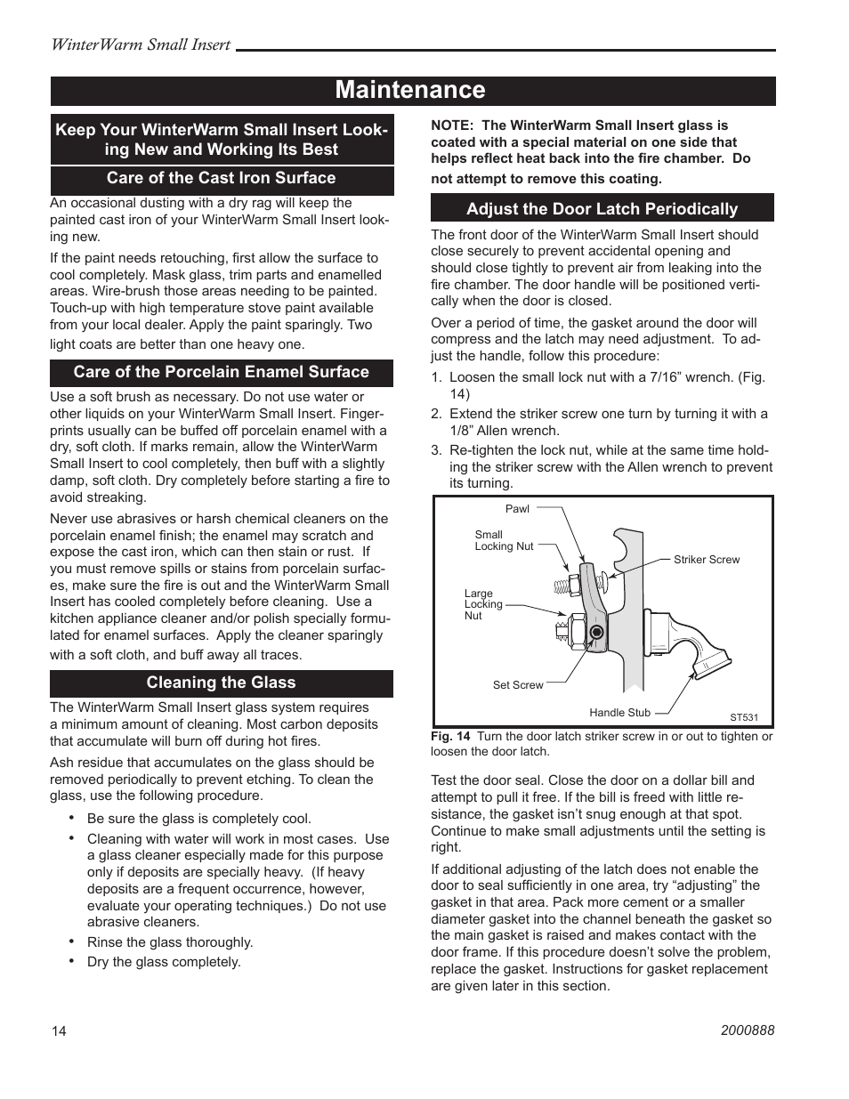 Maintenance | Vermont Casting 2080 User Manual | Page 14 / 24