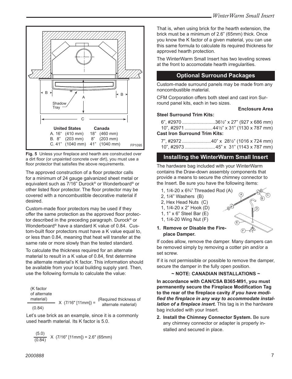 Winterwarm small insert, Optional surround packages, Installing the winterwarm small insert | Vermont Casting 2080 User Manual | Page 7 / 24