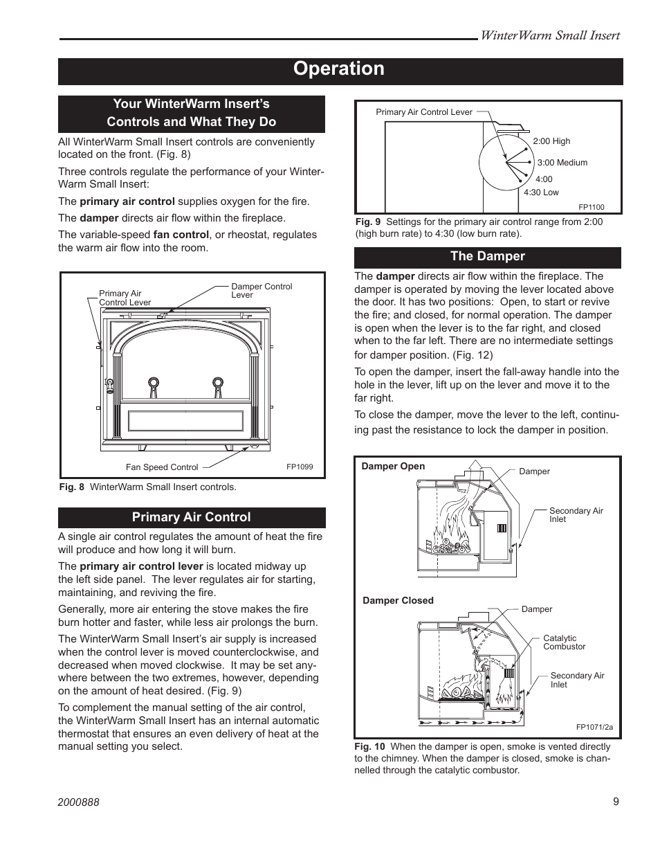 Operation, Winterwarm small insert, Your winterwarm insert’s controls and what they do | Primary air control, The damper | Vermont Casting 2080 User Manual | Page 9 / 24