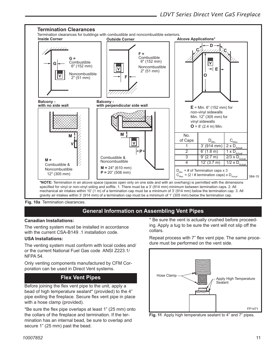Ldvt series direct vent gas fireplace, General information on assembling vent pipes, Flex vent pipes | Termination clearances | Vermont Casting 43LDVT User Manual | Page 11 / 40