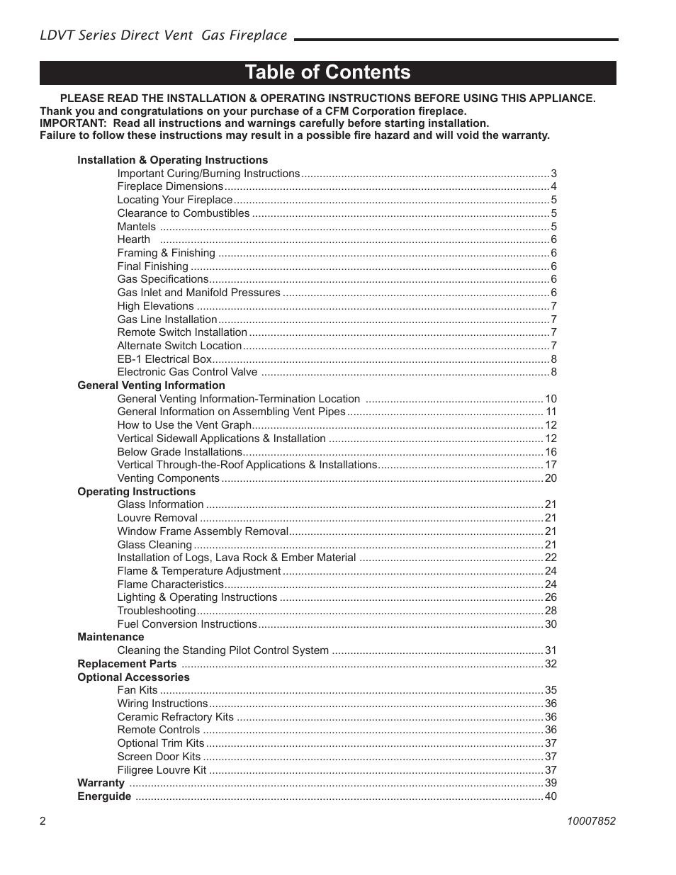 Vermont Casting 43LDVT User Manual | Page 2 / 40