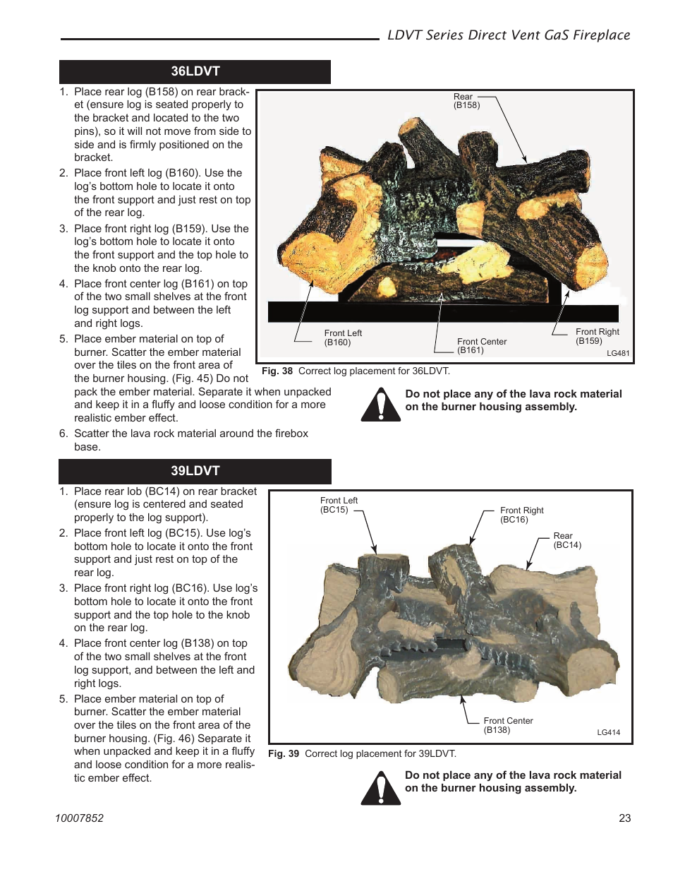 Ldvt series direct vent gas fireplace, 36ldvt, 39ldvt | Vermont Casting 43LDVT User Manual | Page 23 / 40