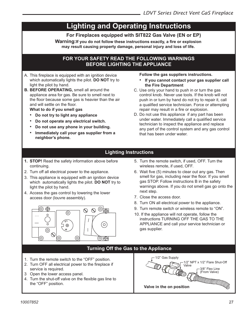 Lighting and operating instructions | Vermont Casting 43LDVT User Manual | Page 27 / 40