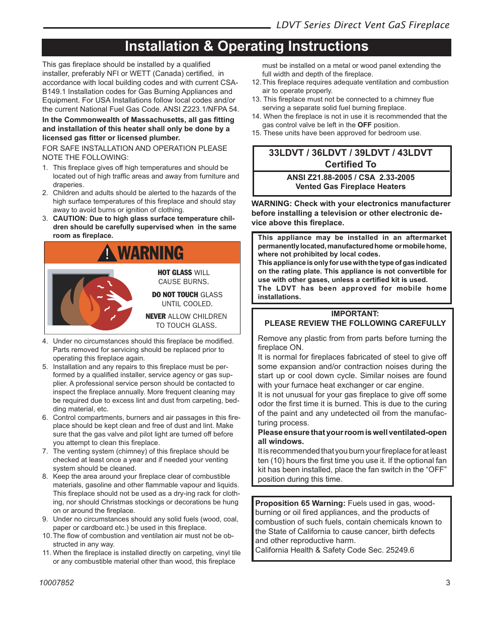 Installation & operating instructions | Vermont Casting 43LDVT User Manual | Page 3 / 40