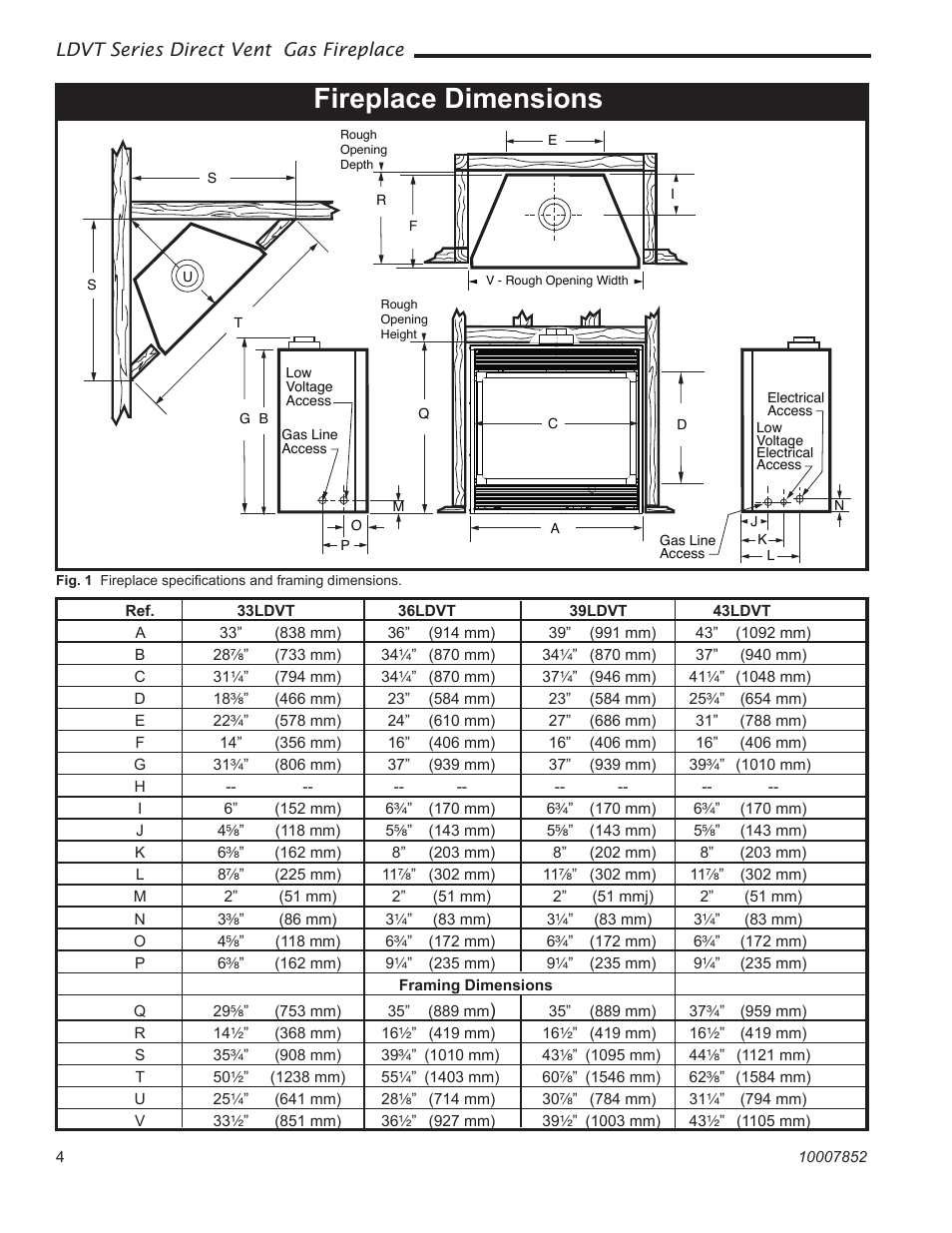 Fireplace dimensions | Vermont Casting 43LDVT User Manual | Page 4 / 40