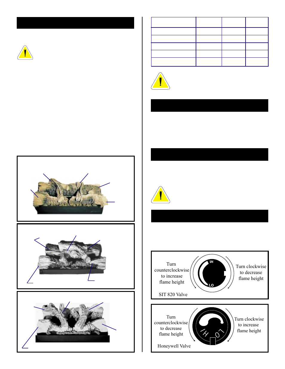 Lava rock, Ember material placement, Installation of logs | Flame adjustment | Vermont Casting DBR36 User Manual | Page 19 / 32