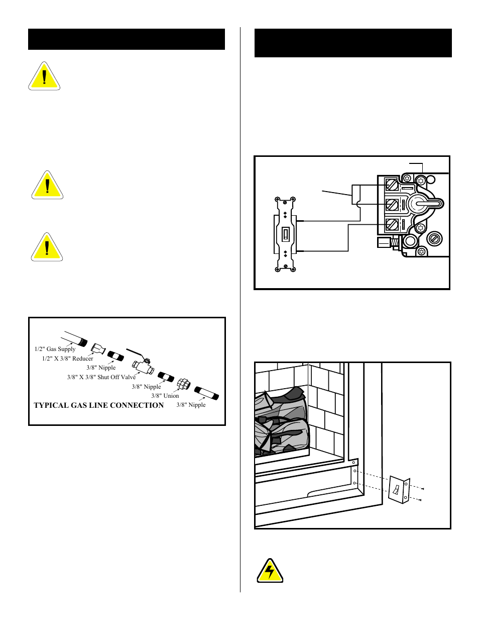 Remote switch installation for rn/rp, Gas line installation | Vermont Casting DBR36 User Manual | Page 7 / 32