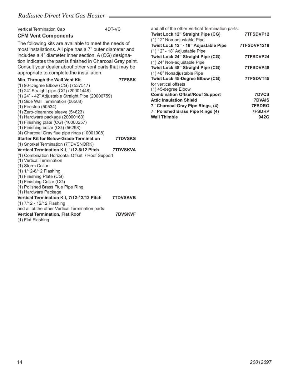 Radiance direct vent gas heater | Vermont Casting RADVTCB User Manual | Page 14 / 52