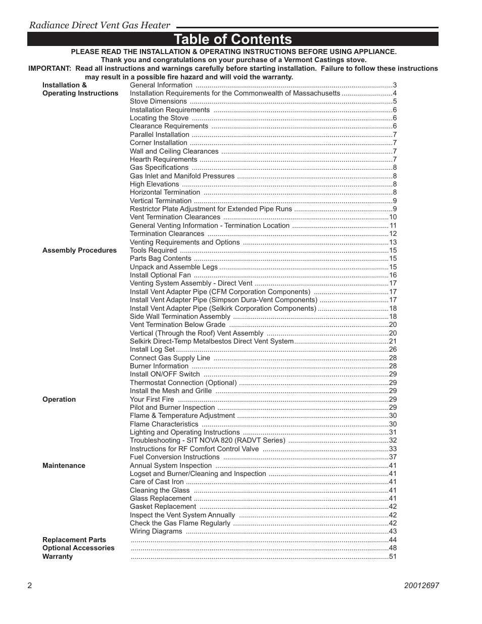Vermont Casting RADVTCB User Manual | Page 2 / 52