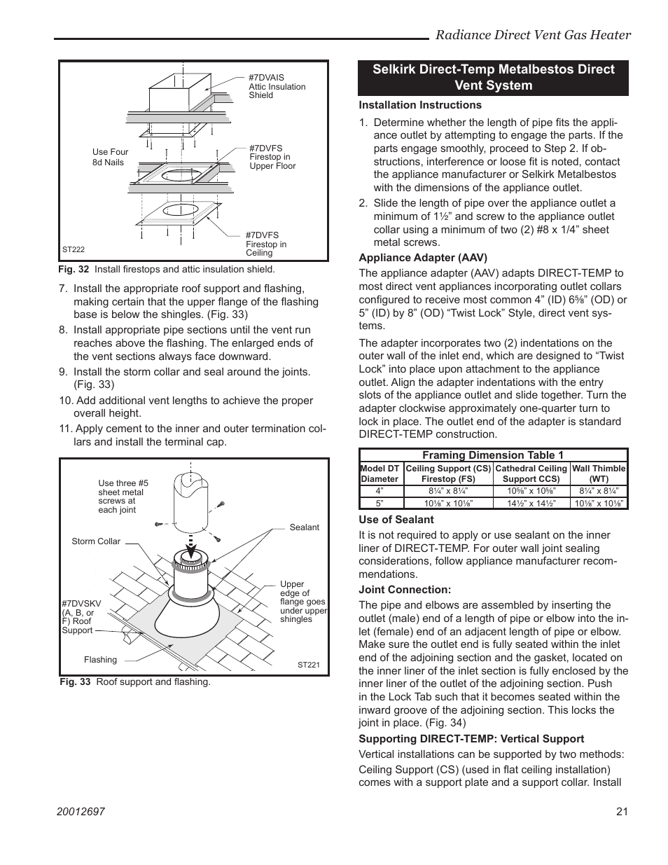 Radiance direct vent gas heater, Selkirk direct-temp metalbestos direct vent system | Vermont Casting RADVTCB User Manual | Page 21 / 52