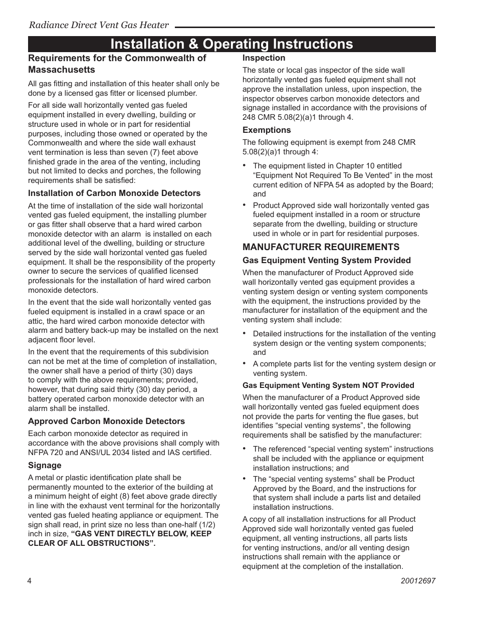 Installation & operating instructions | Vermont Casting RADVTCB User Manual | Page 4 / 52