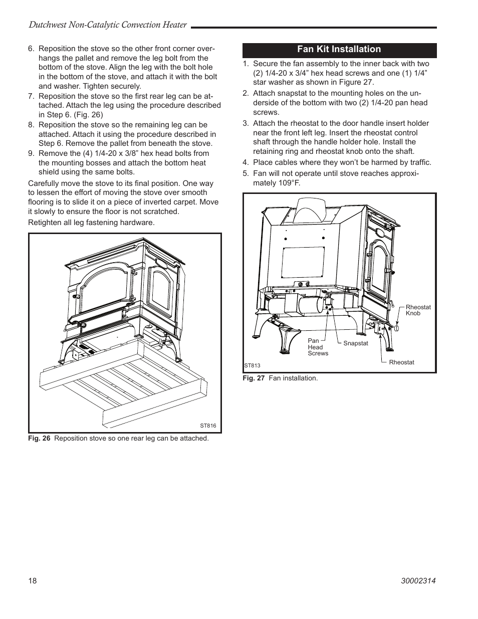 Dutchwest non-catalytic convection heater, Fan kit installation | Vermont Casting 2477 User Manual | Page 18 / 32