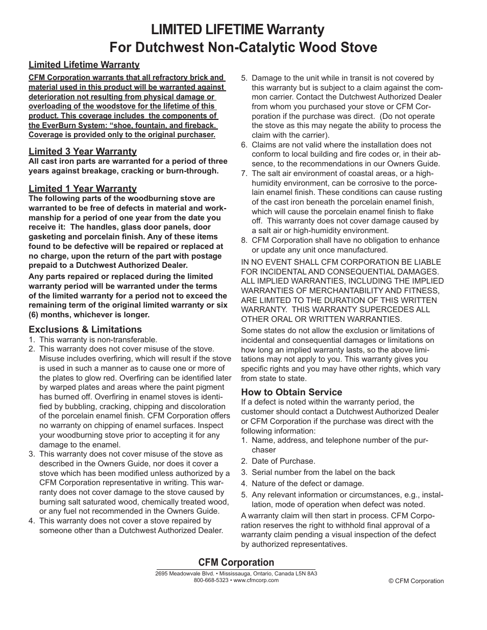 Cfm corporation | Vermont Casting 2477 User Manual | Page 32 / 32