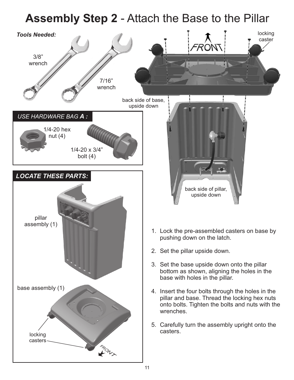 Assembly step 2 - attach the base to the pillar | Vermont Casting 6000 User Manual | Page 11 / 25