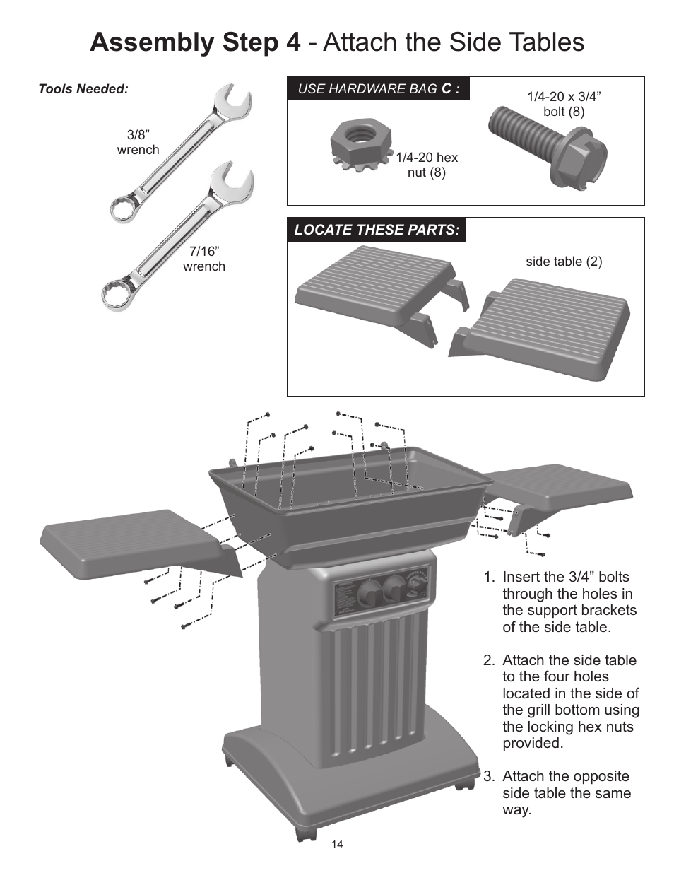 Assembly step 4 - attach the side tables | Vermont Casting 6000 User Manual | Page 14 / 25