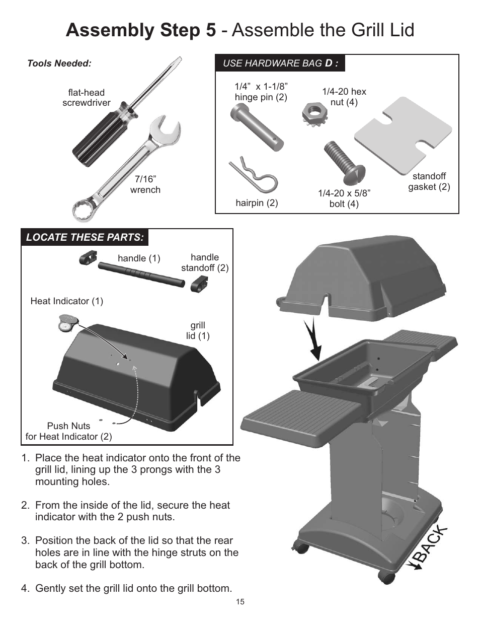 Assembly step 5 - assemble the grill lid | Vermont Casting 6000 User Manual | Page 15 / 25