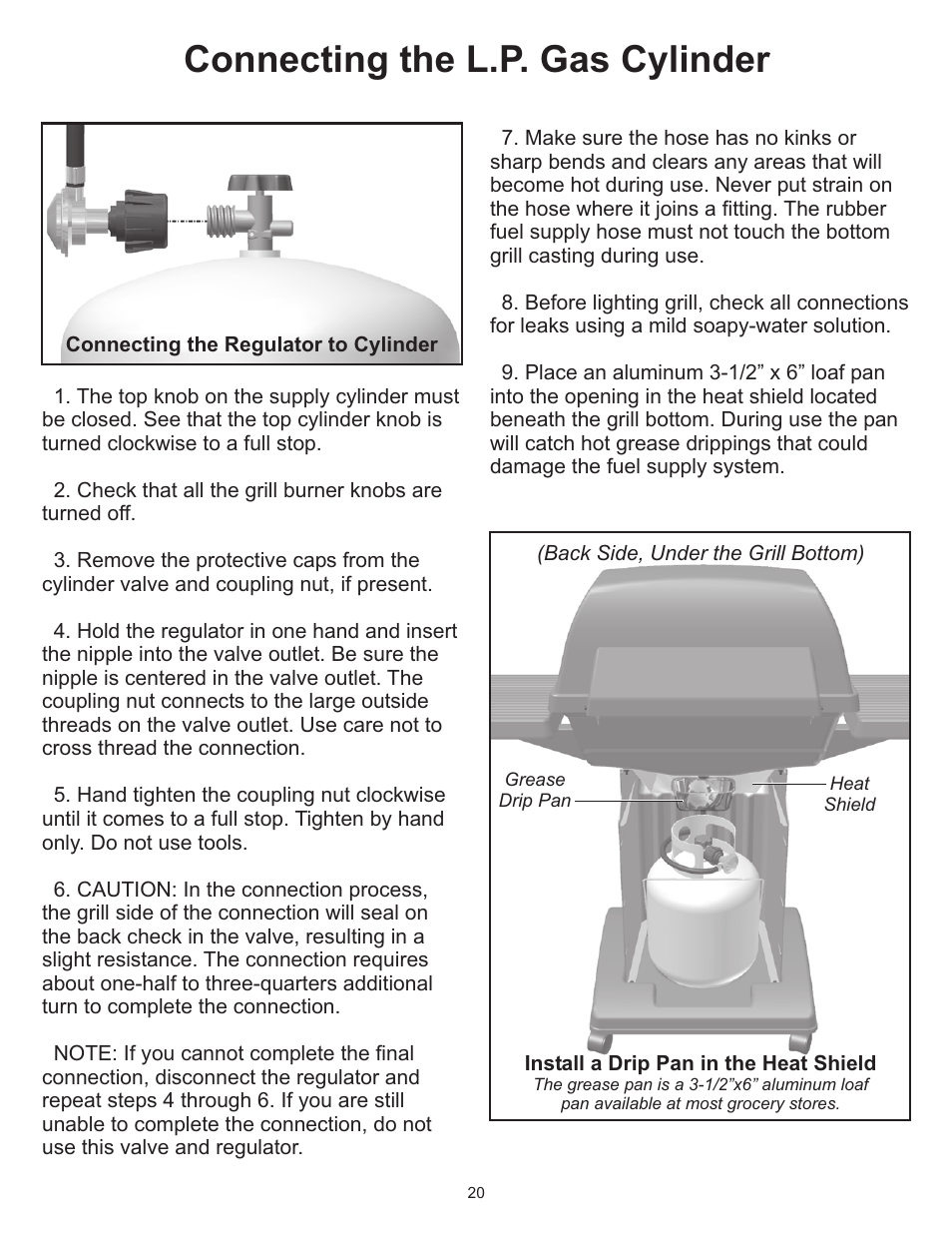 Connecting the l.p. gas cylinder | Vermont Casting 6000 User Manual | Page 20 / 25