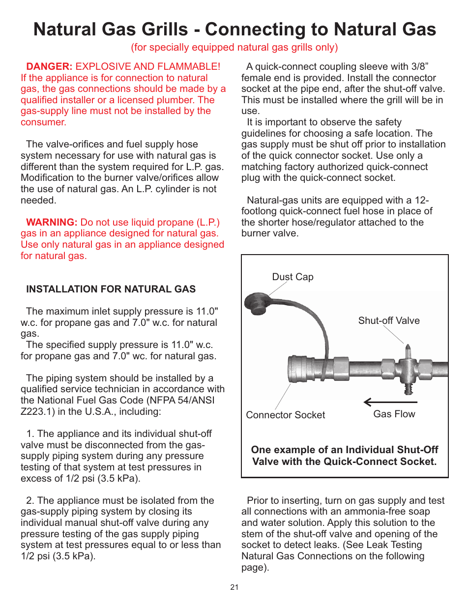 Natural gas grills - connecting to natural gas | Vermont Casting 6000 User Manual | Page 21 / 25