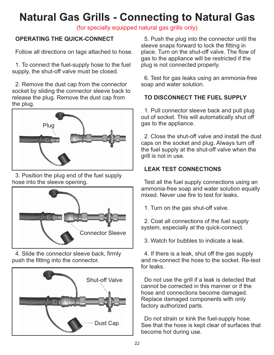 Natural gas grills - connecting to natural gas | Vermont Casting 6000 User Manual | Page 22 / 25