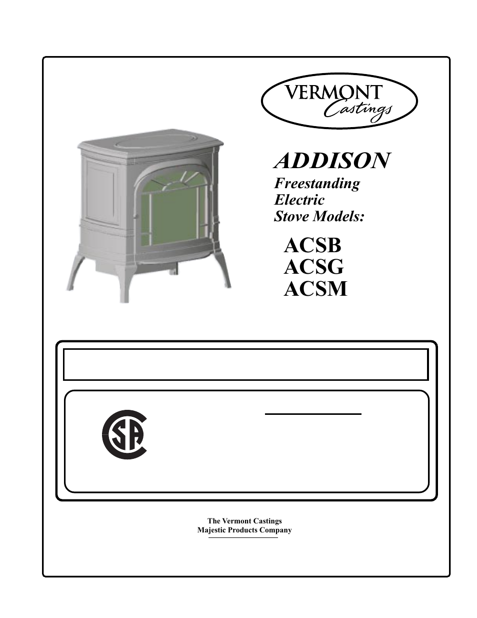 Vermont Casting ACSM User Manual | 9 pages