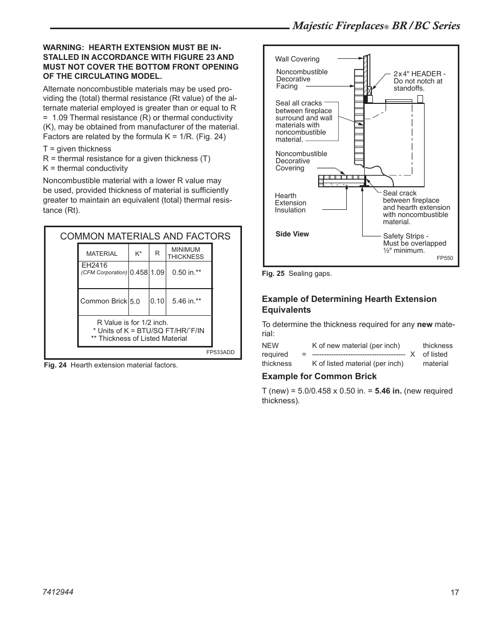 Majestic fireplaces, Br/bc series, Common materials and factors | Vermont Casting BC36 User Manual | Page 17 / 24