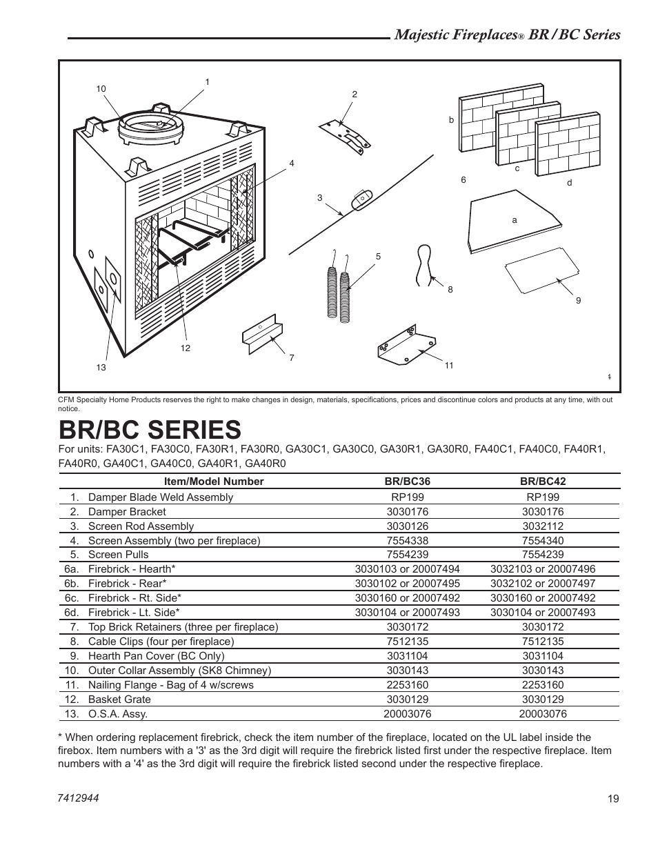 Majestic fireplaces, Br/bc series | Vermont Casting BC36 User Manual | Page 19 / 24