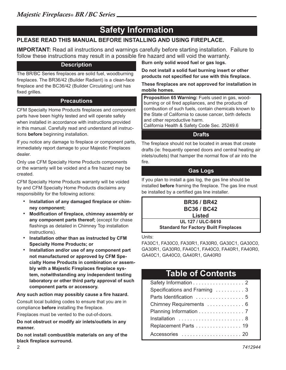 Vermont Casting BC36 User Manual | Page 2 / 24