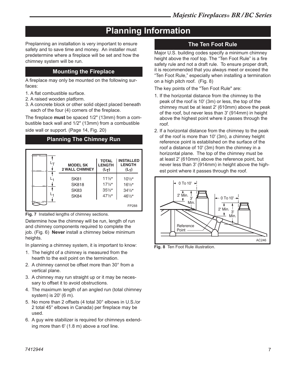 Planning information, Majestic fireplaces, Br/bc series | The ten foot rule, Mounting the fireplace, Planning the chimney run | Vermont Casting BC36 User Manual | Page 7 / 24