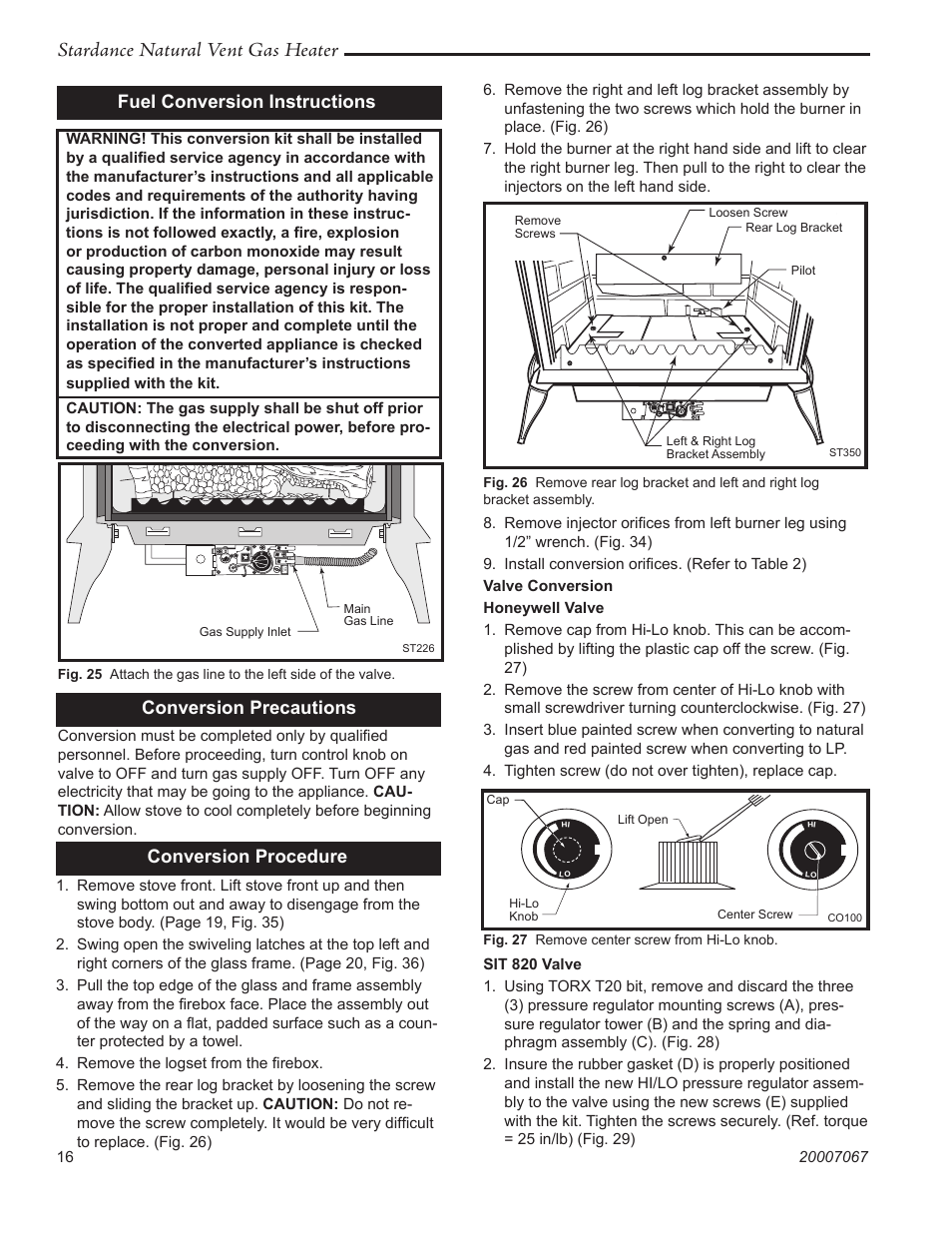 Stardance natural vent gas heater, Conversion precautions, Conversion procedure | Fuel conversion instructions | Vermont Casting SNV30 User Manual | Page 16 / 32