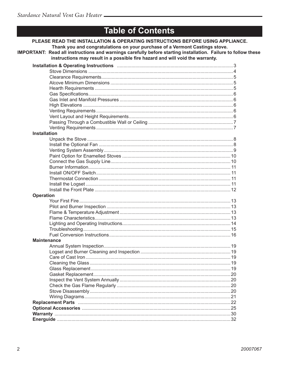 Vermont Casting SNV30 User Manual | Page 2 / 32