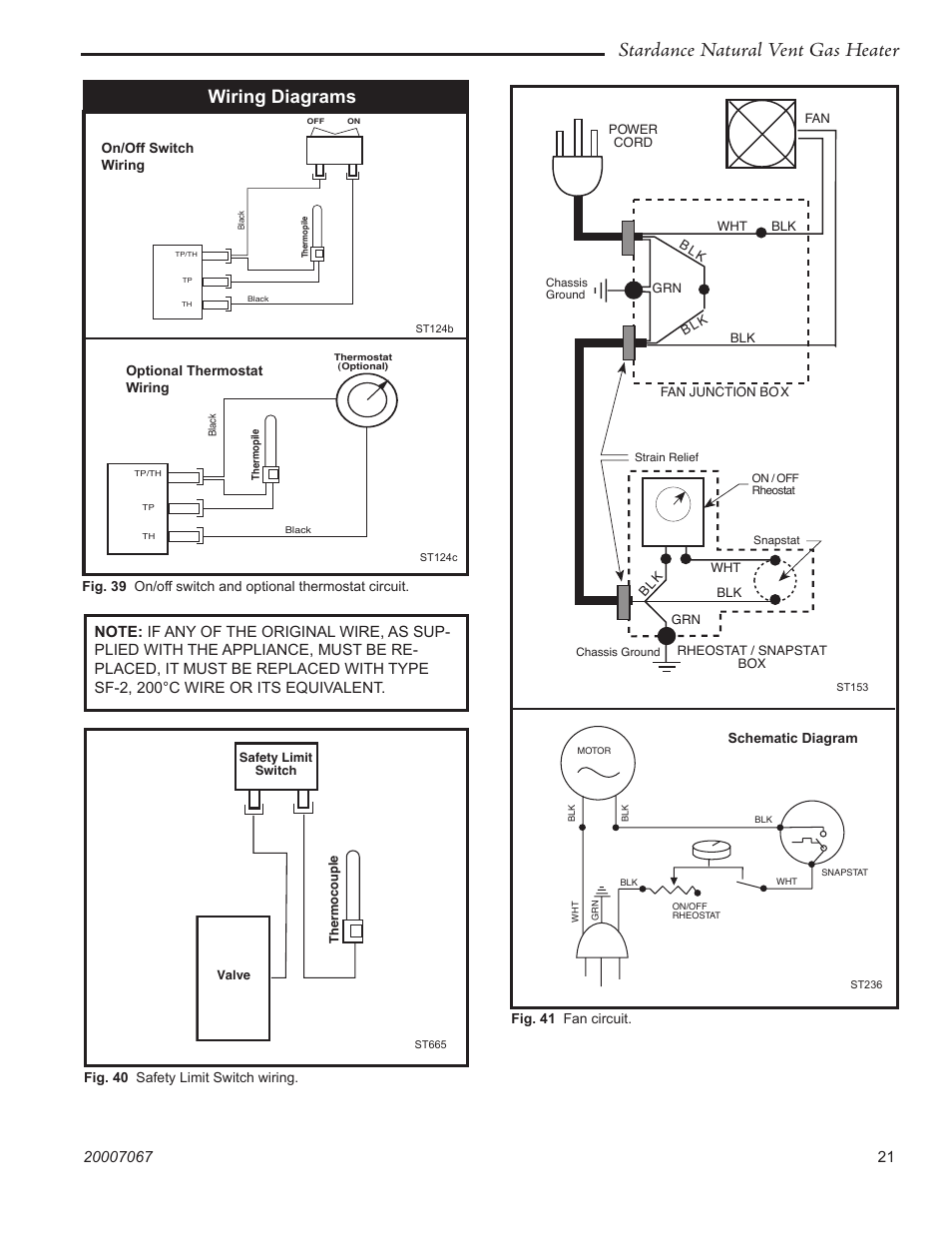 Stardance natural vent gas heater, Wiring diagrams | Vermont Casting SNV30 User Manual | Page 21 / 32