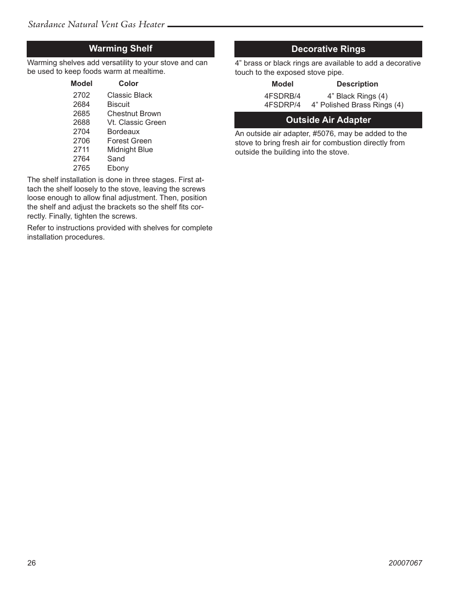 Stardance natural vent gas heater | Vermont Casting SNV30 User Manual | Page 26 / 32